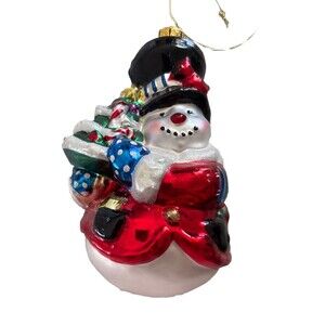 Vintage BK Hand Blown Glass Christmas Ornament Snowman Classic Multicolor